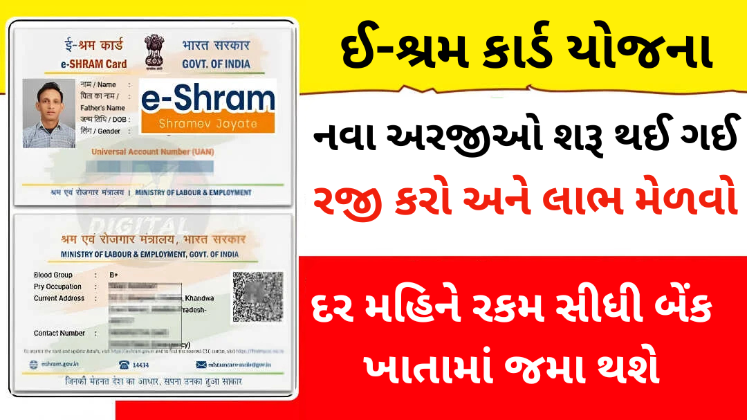 ઈ-શ્રમ કાર્ડ પેન્શન યોજના:અસંગઠિત ક્ષેત્રમાં કામ કરતા મજૂરોને દર મહિને ₹3,000ની પેન્શનનો લાભ આપવામાં આવશે.
