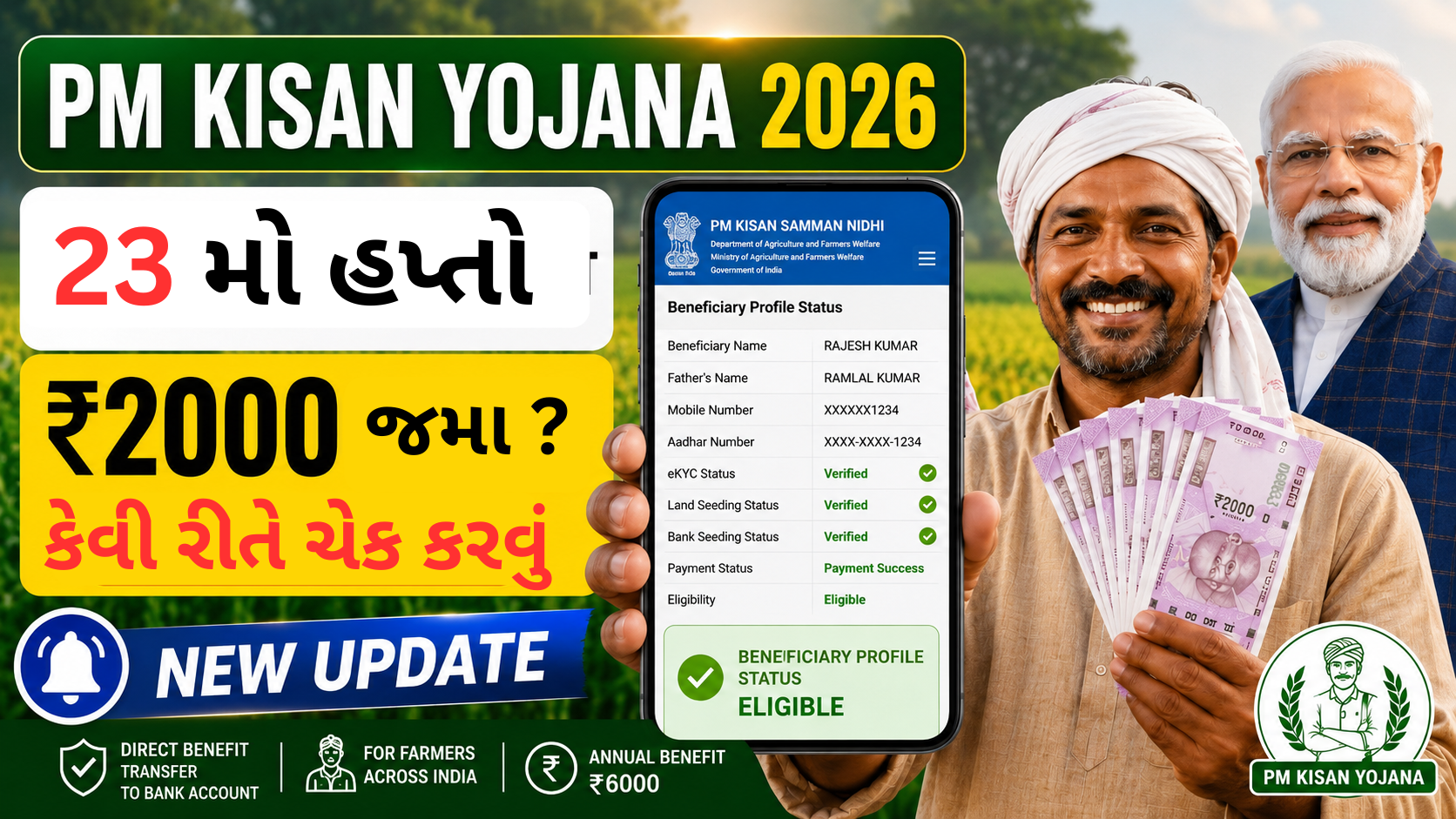 23 મો હપ્તો 2000 ક્યારે મળશે | પી એમ કિસાન નો 23મો હપ્તો ખાતામાં જમાં | હપ્તામાં વધારો: 2000 ની જગ્યાએ 4000